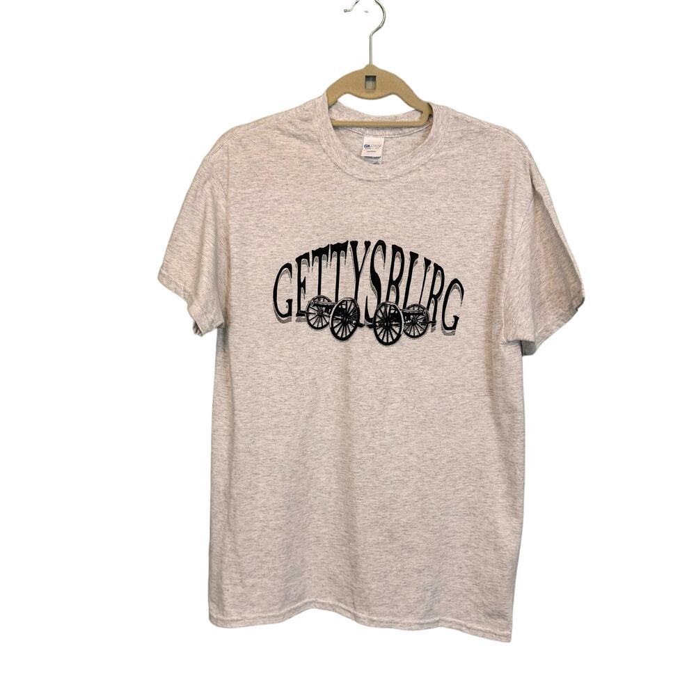 Gildan Gettysburg Cannon T-Shirt Mens Medium Light Gray Crew Neck Short Sleeve